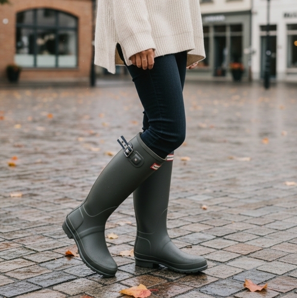 Hunter Refined Matte Dark Green Adjustable Rain Boots Size 8 - Picture 3 of 15
